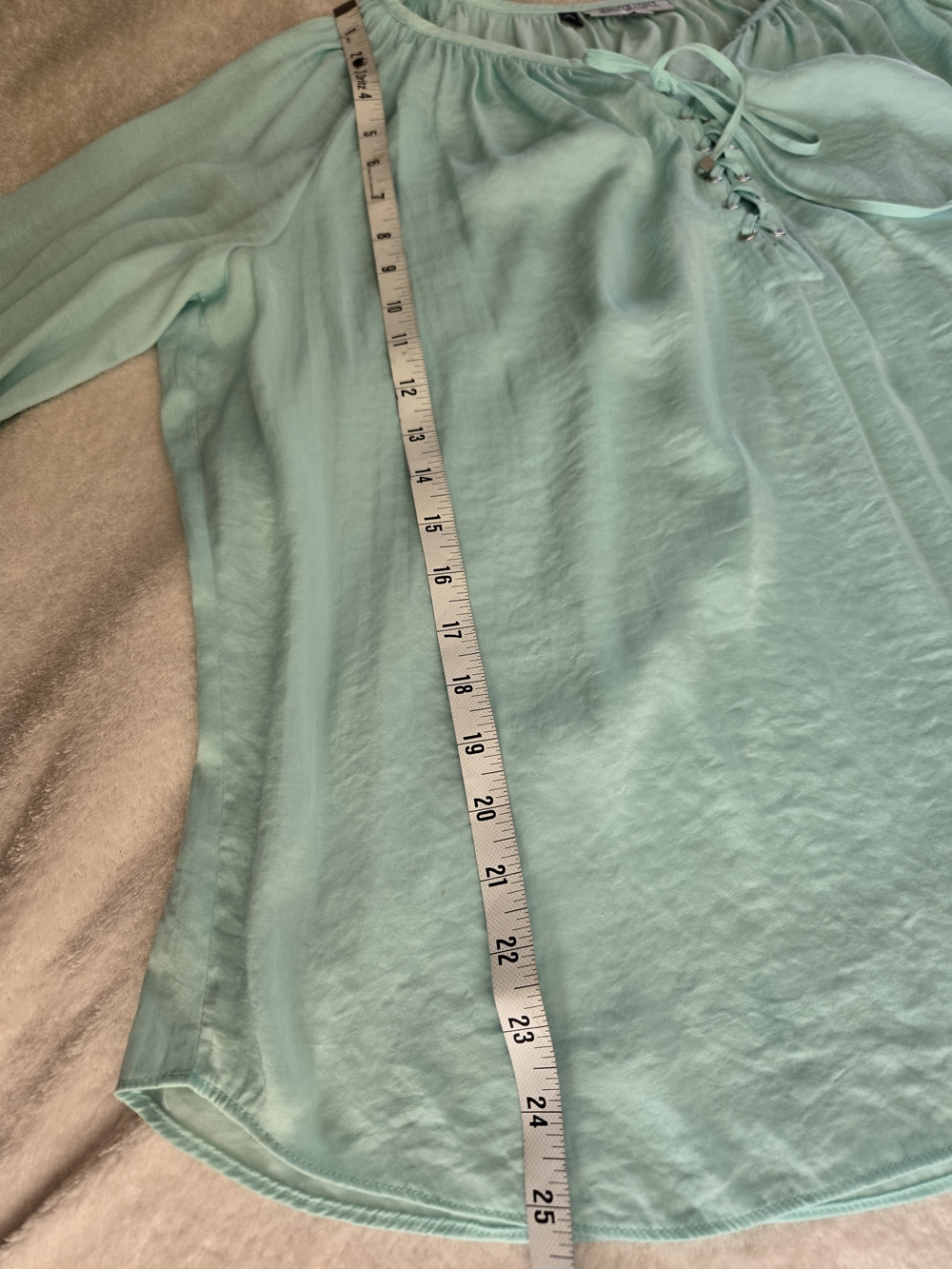 JLO- L- Light Aqua Lace-Up Peasant Blouse - Picture 4 of 5